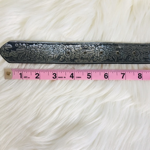 BELGO LUX Metallic Black Silver Floral Belt - Picture 10 of 16